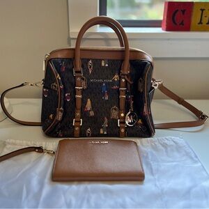 Michael Kors Bedford Travel Medium Jet Set Girls Duffle Satchel With Wristlet